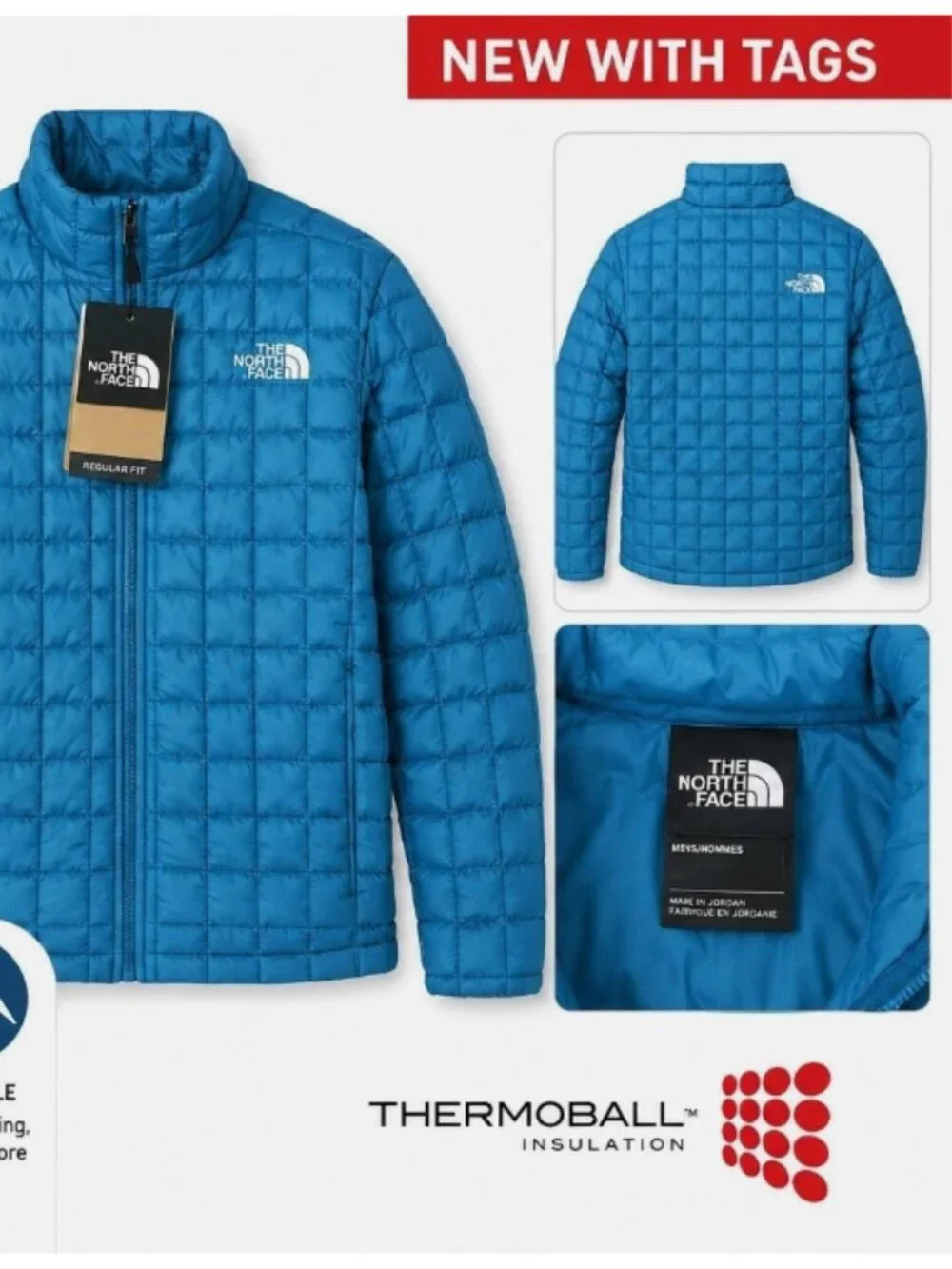 The North Face ThermoBall Jacket Men's M Medium Blue Insulated Puffer TNF DWR